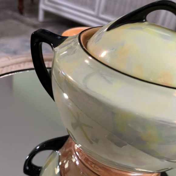 ART DECO VINTAGE SUGAR BOWL & LID IMIETO CHINA PEACH YELLOW LUSTERWARE - Picture 14 of 15